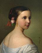 unknow artist Portrait of a young woman with roses in her hair USA oil painting artist